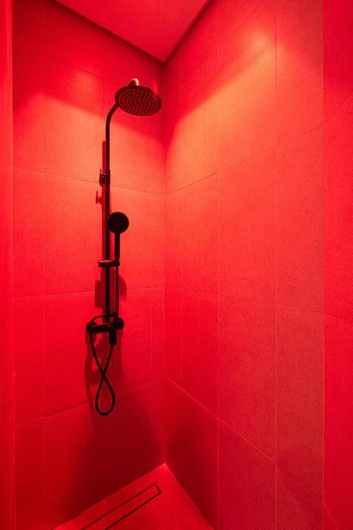 Mood-lit walk-in rain shower